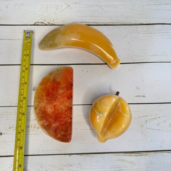 Vintage Stone Fruit Italian Alabaster Decor Lot of 3 Banana Watermelon & Peach - Picture 4 of 6
